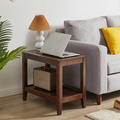 2-Tier Solid Wood Side Table With Storage