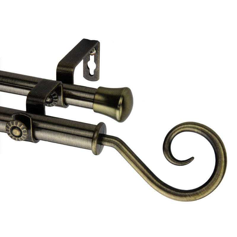 Tringle à rideaux simple Modern Curl, Laiton antique, 18 po à 28 po de largeur