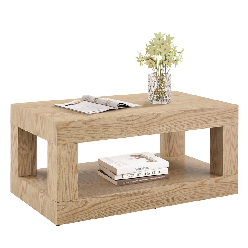Table basse 39,4 po à 2 niveaux avec rangement Mid-Century - Rustic Farmhouse, Naturel