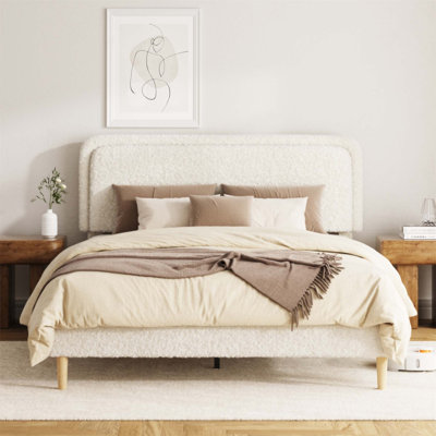 Queen Bed Frame, Plush Upholstered Platform Bed with Height-Adjustable Headboard, Sturdy Construction, Quiet Design, No-Spring Mattress Compatible, Easy to Assemble(Without Mattress)