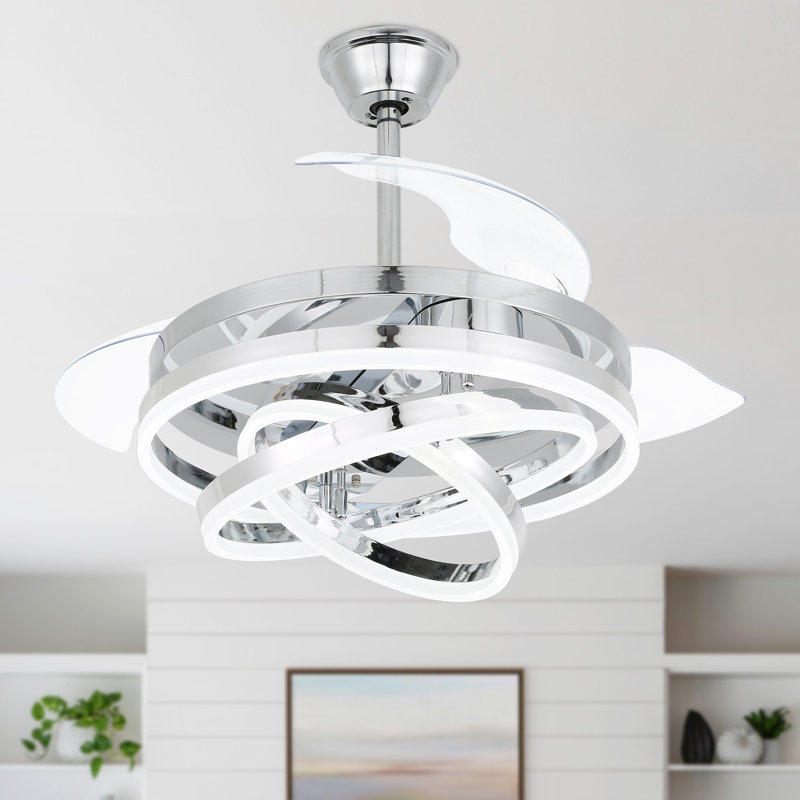 Ventilateur de plafond 36 "rétractable avec lumière DEL et télécommande, moteur à courant continu, 3 températures de couleur