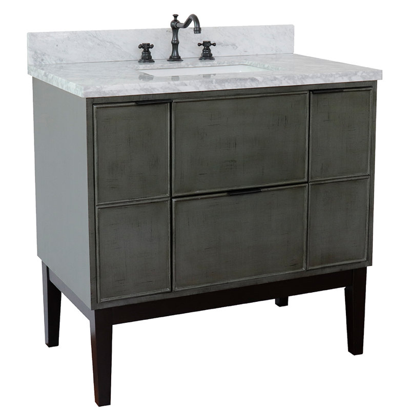 37'' Single Bathroom Vanity with Top, White Carrara