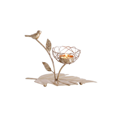 Bougeoir en métal doré en forme d'oiseau, bougeoir de table à poser avec base en forme de feuille, idéal pour la décoration de table à manger et de console.