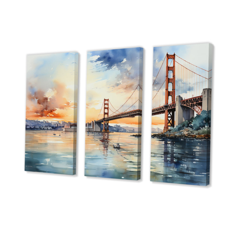 «Orange Bridge Golden Gateway IV» sur toile, reproduction de 3 pièces, H 28 po x l 36 po x P 1 po