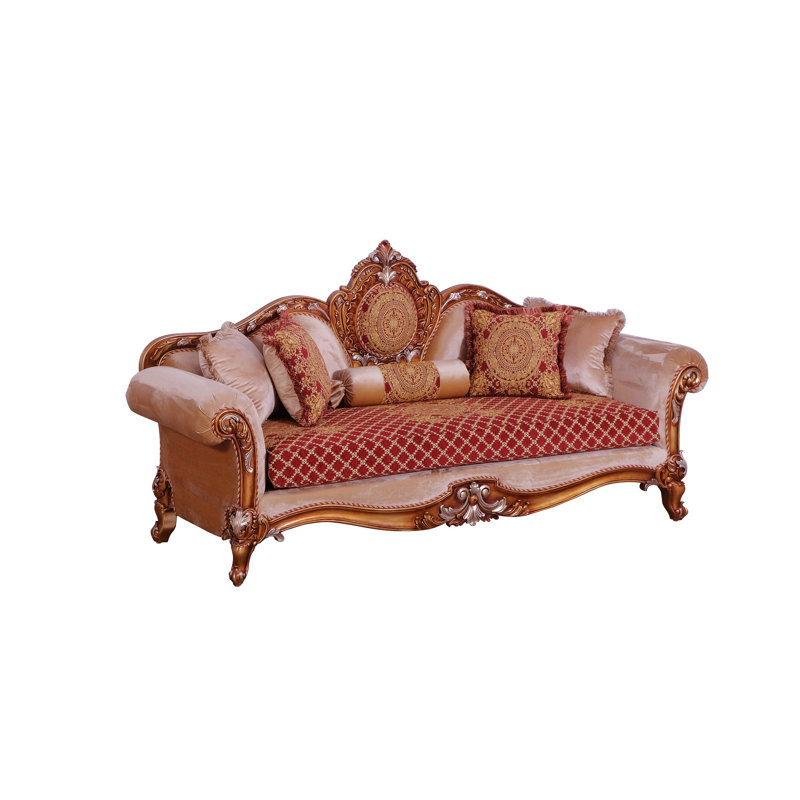 Sofa, 34" H x 70" W x 48" D, Red Burgundy/Gold