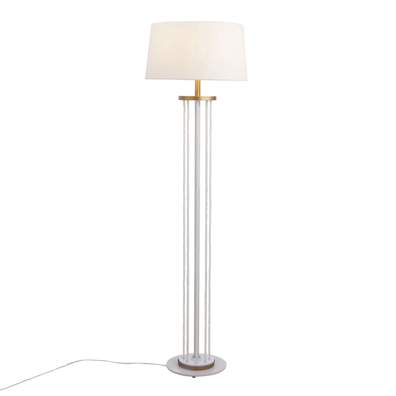 Rope Contemporary Floor Lamp With Natural Wood, White Metal, And Rope Accent For Stylish Home Lighting