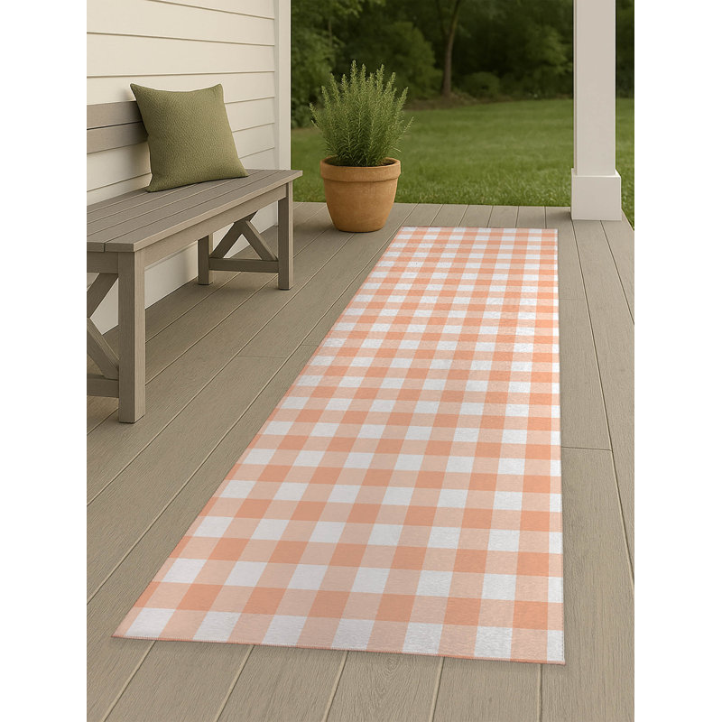 Proper Gingham Non-Slip Outdoor Rug, Runner 2'6" x 8'