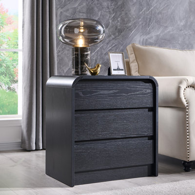 Maud 25" Tall Modern Nightstand with Charging Station, 23.6'' Wide Wood Bedside Table w/3 Storage Drawers,