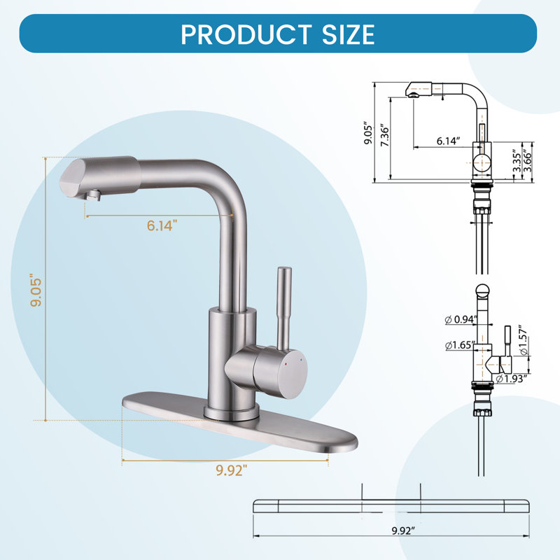 304 Stainless Steel 360°Rotating Spout Bathroom Sink Faucet with Deck Plate, Brushed Nickel