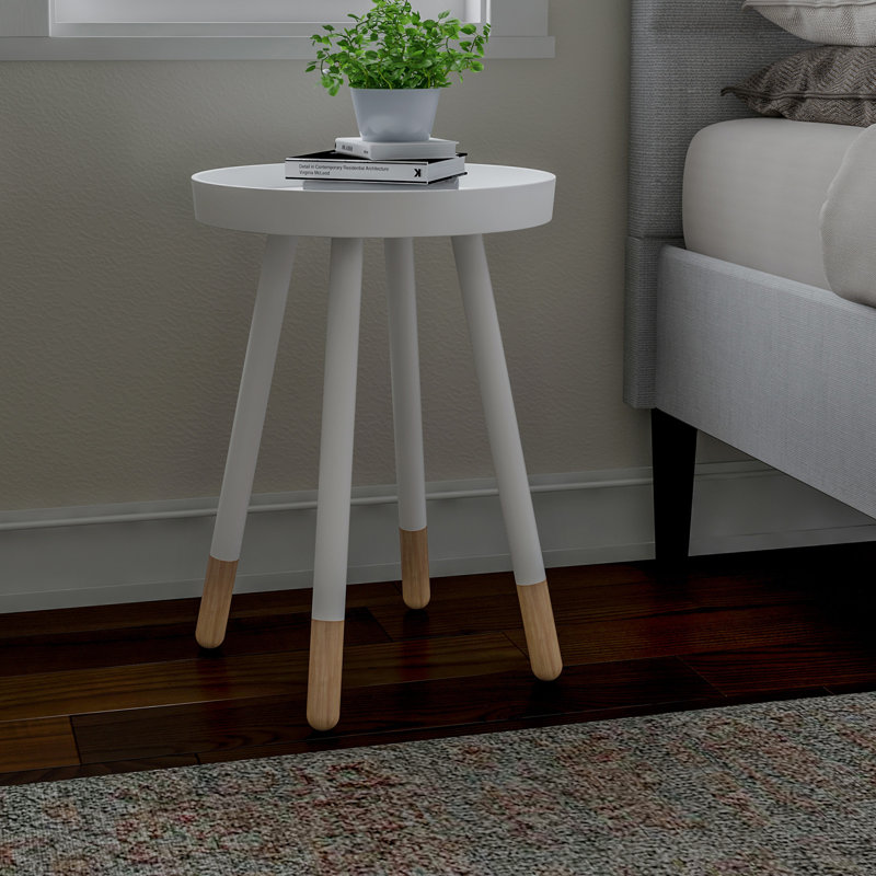 2-Tone Tray Top Round End Table, White, White