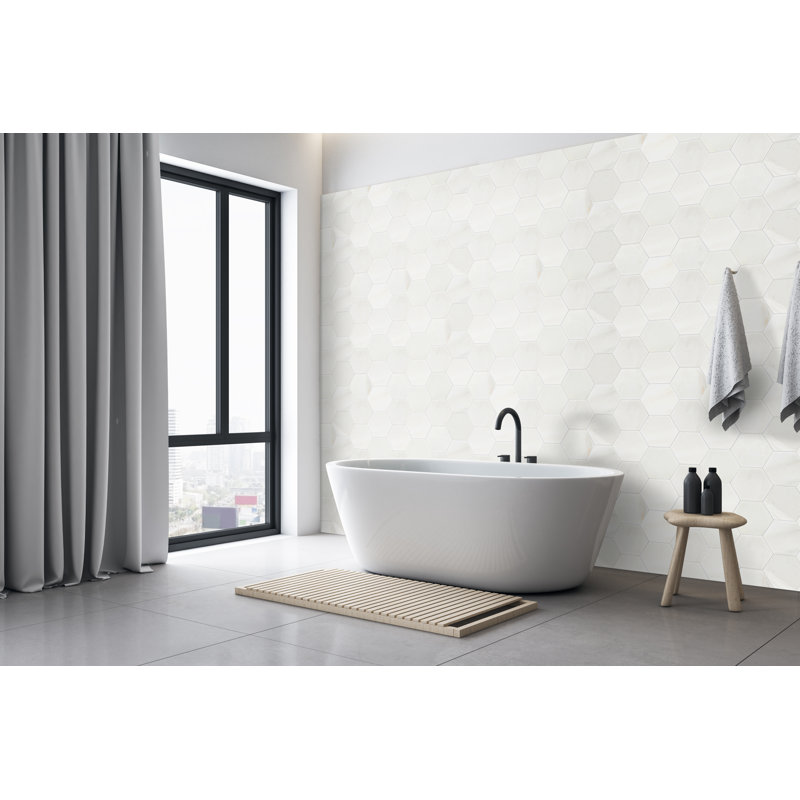 Iona Mist Hexagon 8 in. x 9 in. Polished Marble Floor and Wall Tile