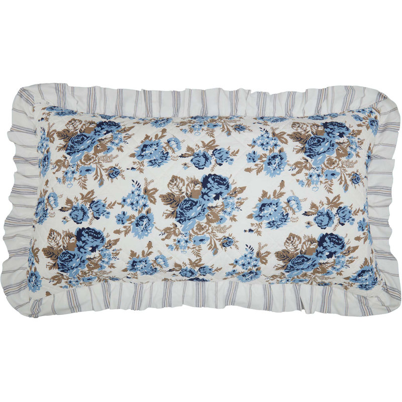 Annie Blue Floral Ruffled Cotton King Sham