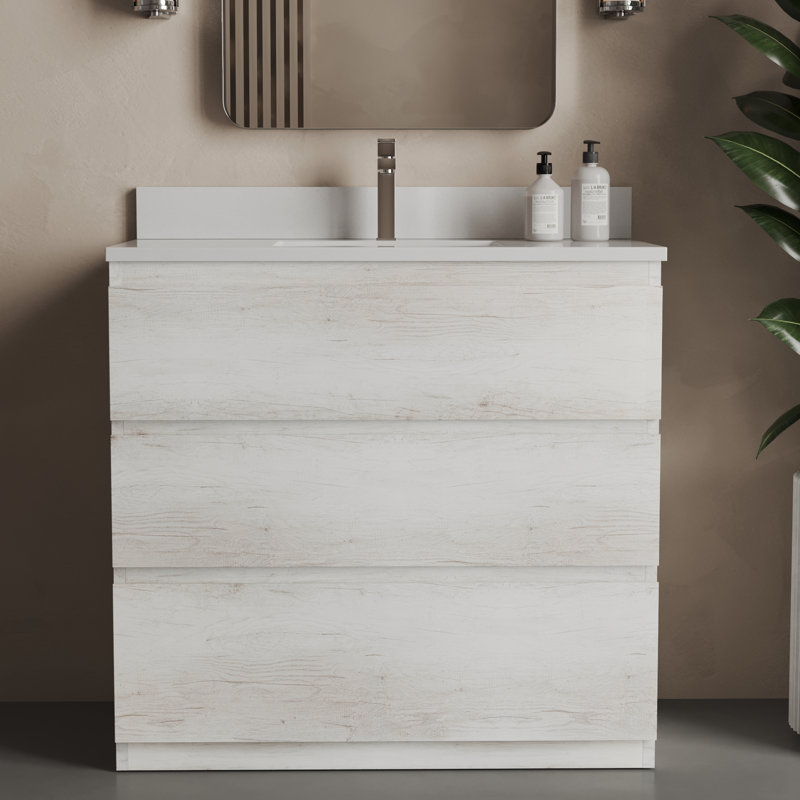 Vamo 36 po x 20 po Meuble-lavabo simple, Blanc rustique