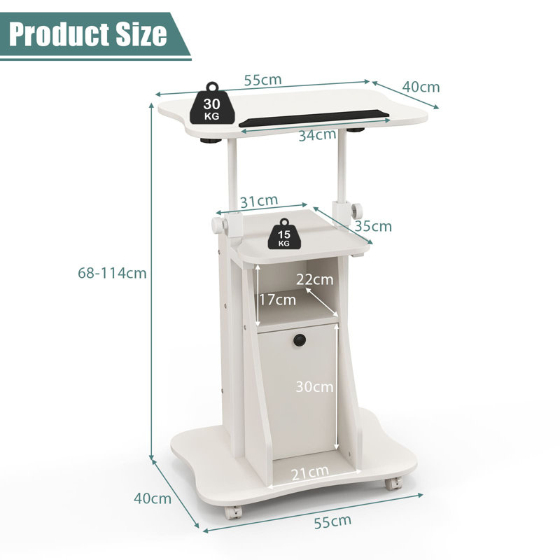 Mobile Laptop Table Adjustable Sit Stand Computer Desk Presentation Cart