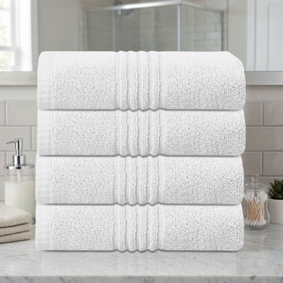 Ensemble de serviettes de salle de bain 100% coton 100% coton zéro torsion Robbs Home Weavers 500GSM, 16 po x 24 po (4) (4 serviettes à main), blanc