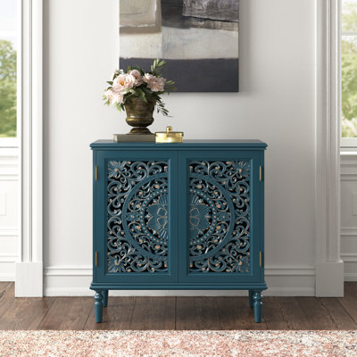 Molini 32" Tall 2-Door Openwork Carving Accent Cabinet with Solid Wood Legs