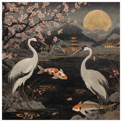Cherry Blossom Cranes Wall Tapestry - Landscape Wall Decor