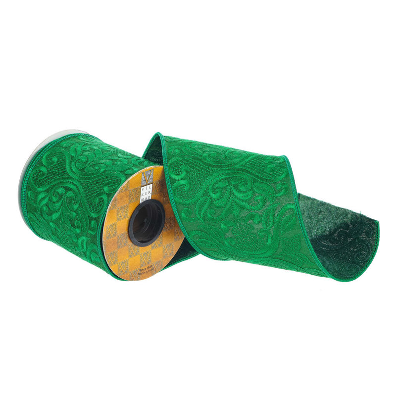 Ruban de Noël à broderies crème 4 po x 5 po Vickerman., Vert