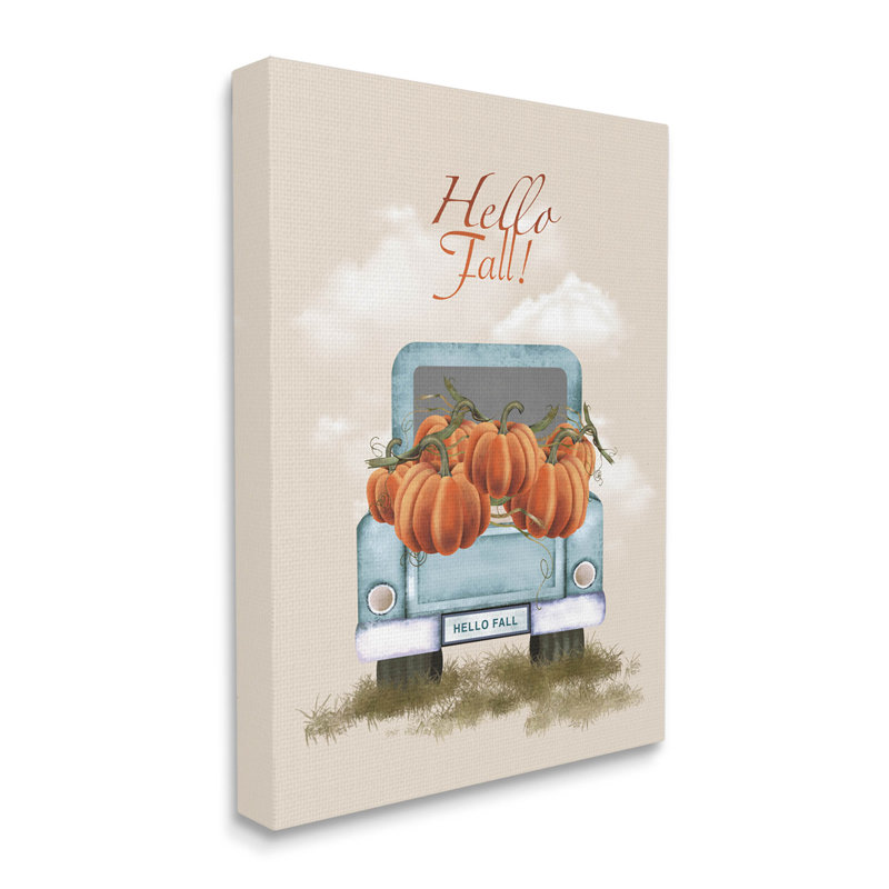 «Hello Fall Seasonal Autumn Pumpkins Floater», art mural par Andrea Jasid Grassi, H 20 po x l 16 po x P 1,5 po, Toile tendue