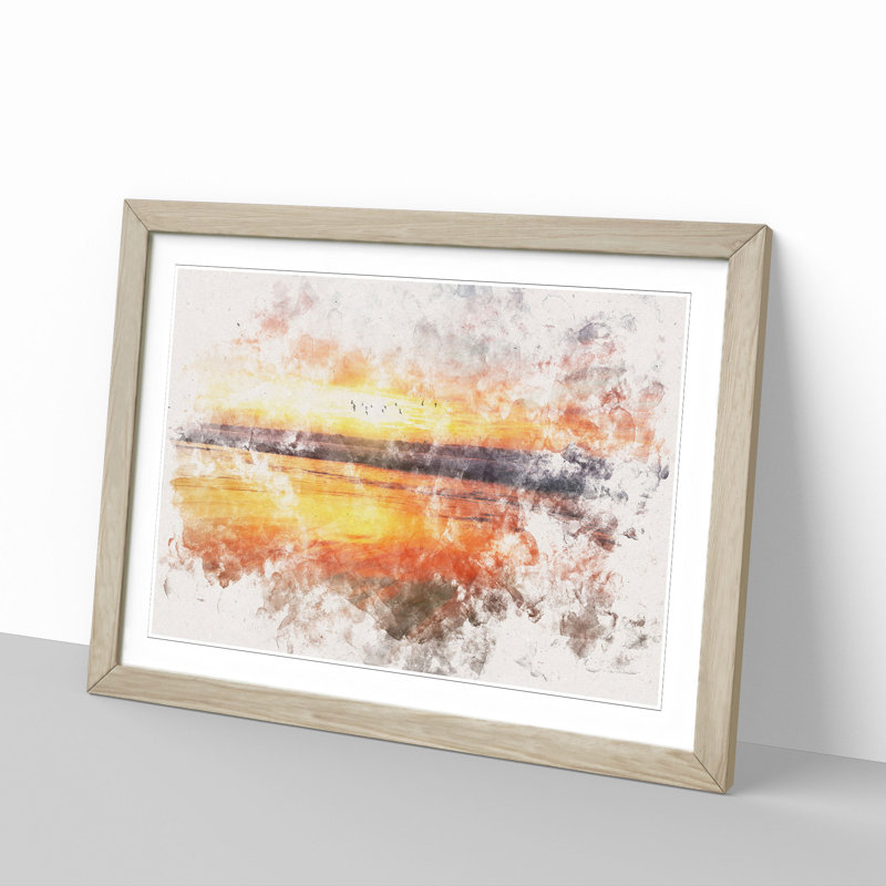 Sunset over San Diego Beach Watercolour - Picture Frame Graphic Art Print, 45cm H x 63cm W x 2cm D, Oak Framed