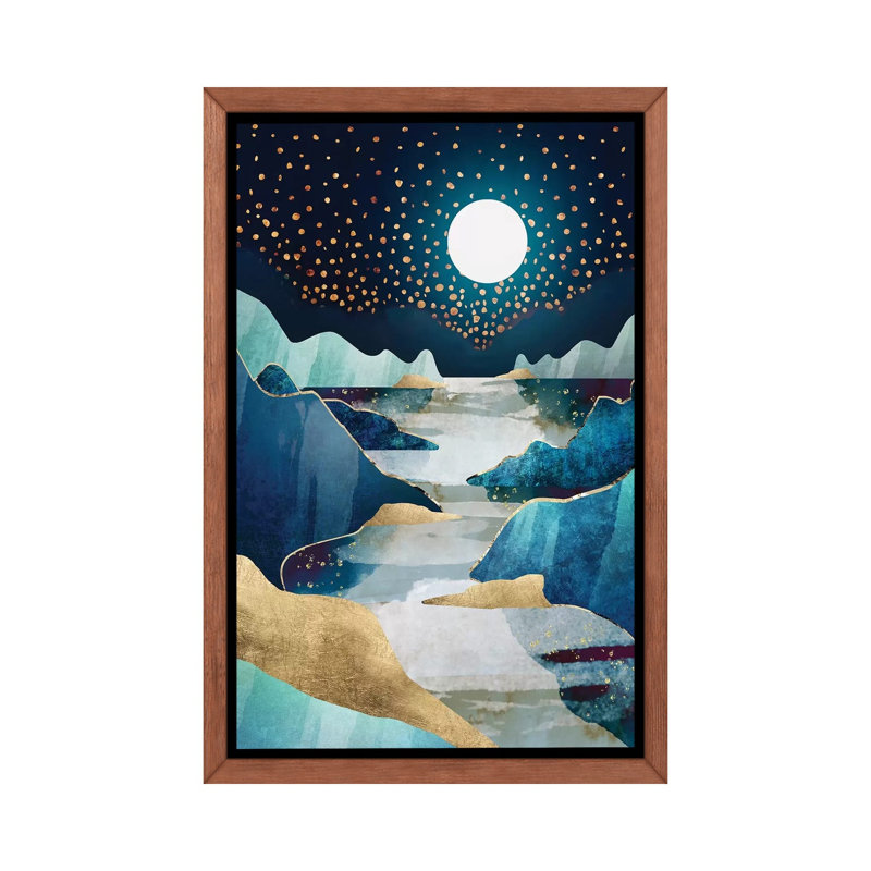 Lune de lune - imprimé, H 26 po x l 18 po x 1,5 po, Cadre flottant brun
