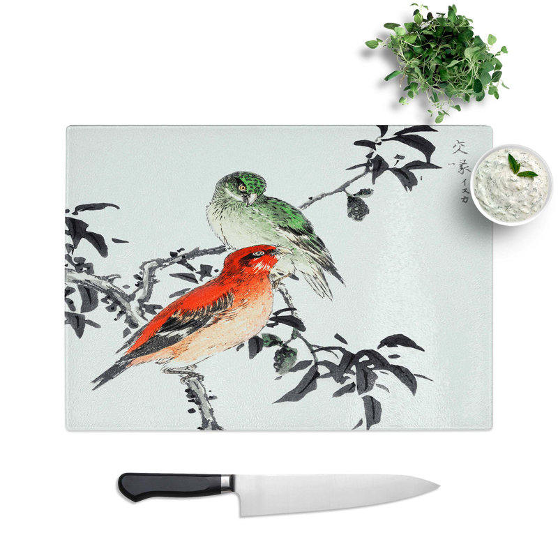 Tempered Glass Crossbill Birds Chopping Board, 28.5 cm W x 20 cm L