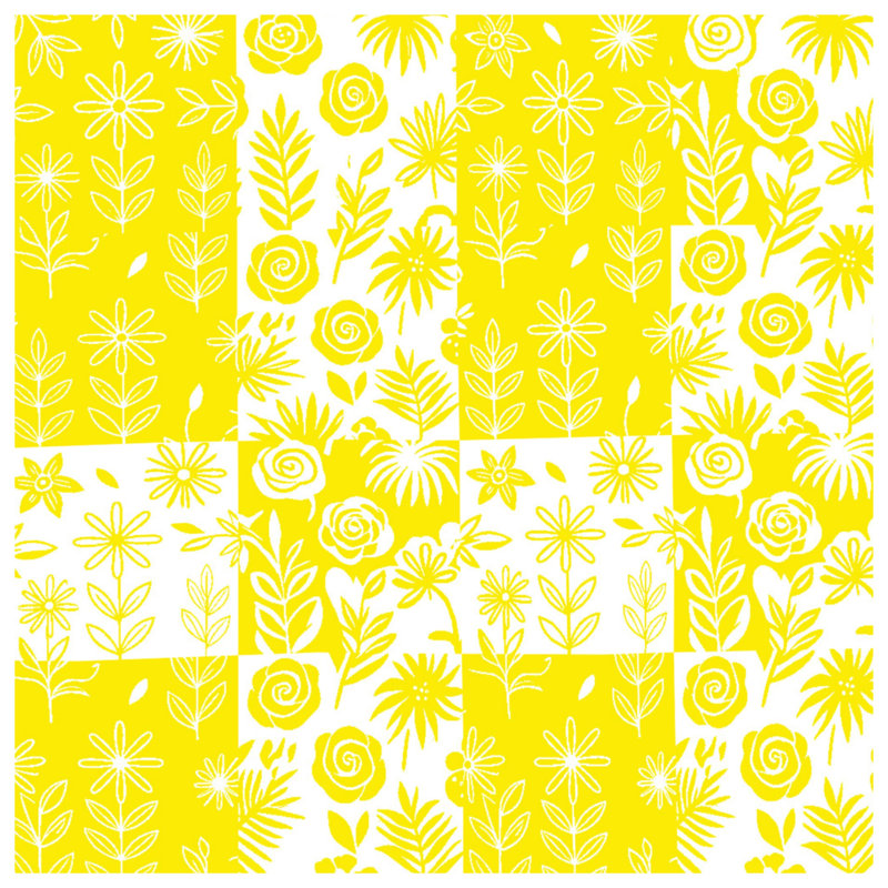 Tapis de bain jaune à motif floral, L 34 po x L 21 po