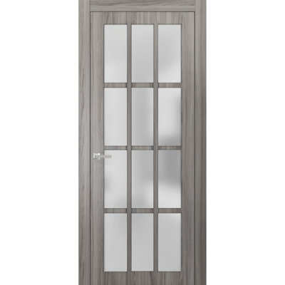 Porte-fenêtre pleine à vitrage dépoli 12 carreaux Felicia 3312 Frêne gingembre, panneau simple, cadre et poignées inclus, idéal pour la salle de bain ou la chambre à coucher. Porte robuste - 61 cm x 244 cm