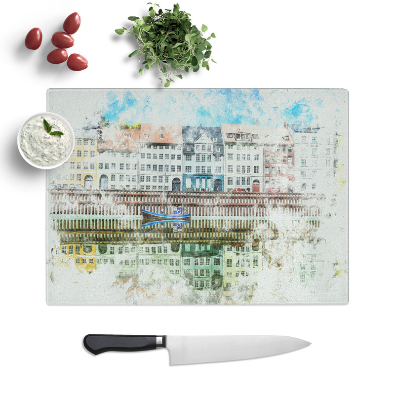 Tempered Glass Nyhavn in Copenhagen Chopping Board, 28.5 cm x 39 cm