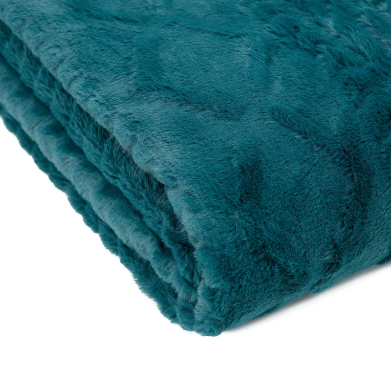 Jeté en fausse fourrure Chanasya, Bleu sarcelle
