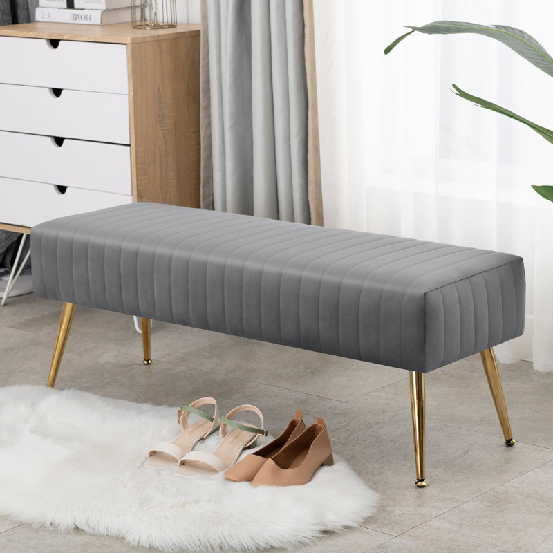 Rodjanae Velvet with Upholstery Bench, Gray