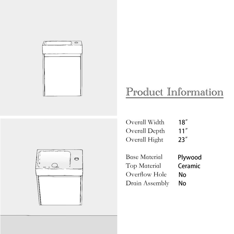 18'' Single Bathroom Vanity with Ceramic Top