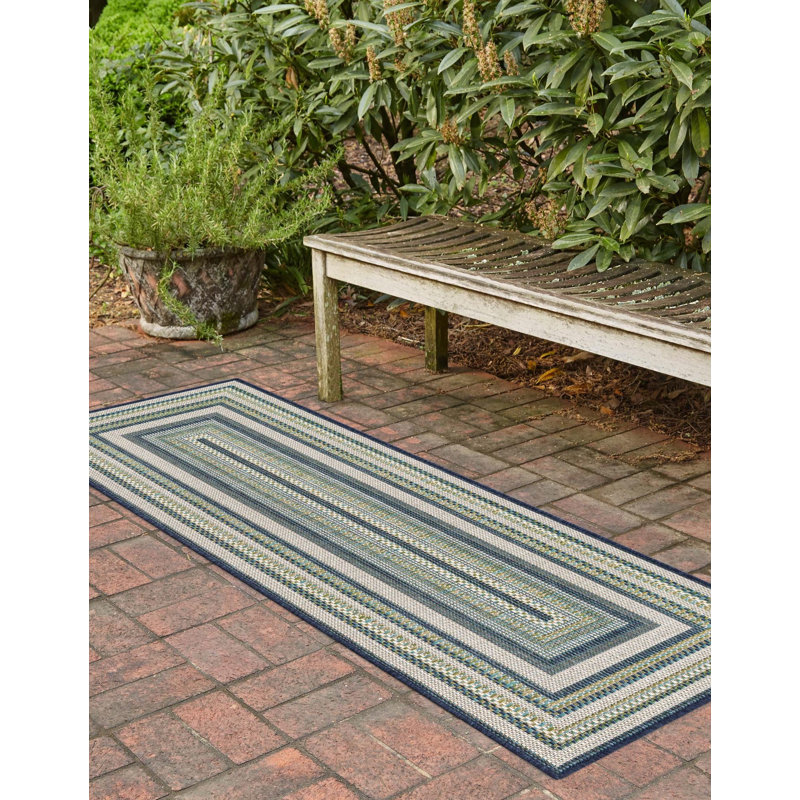 Tapis intérieur / extérieur bleu / gris / vert Tavion, Tapis de couloir 2 pi x 5 pi 11 po
