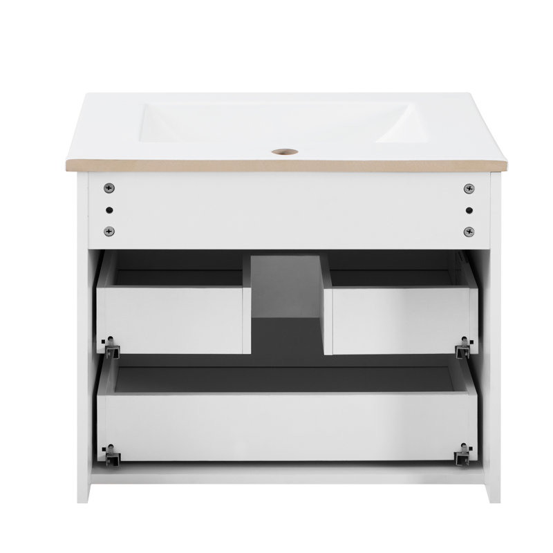 Armoire murale flottante avec double tiroir et lavabo en céramique, Blanc