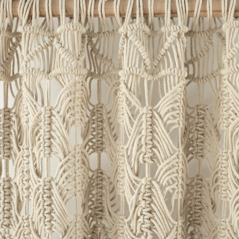 Neutral Cotton Macrame Tassel Light-Filtering Curtain Panel