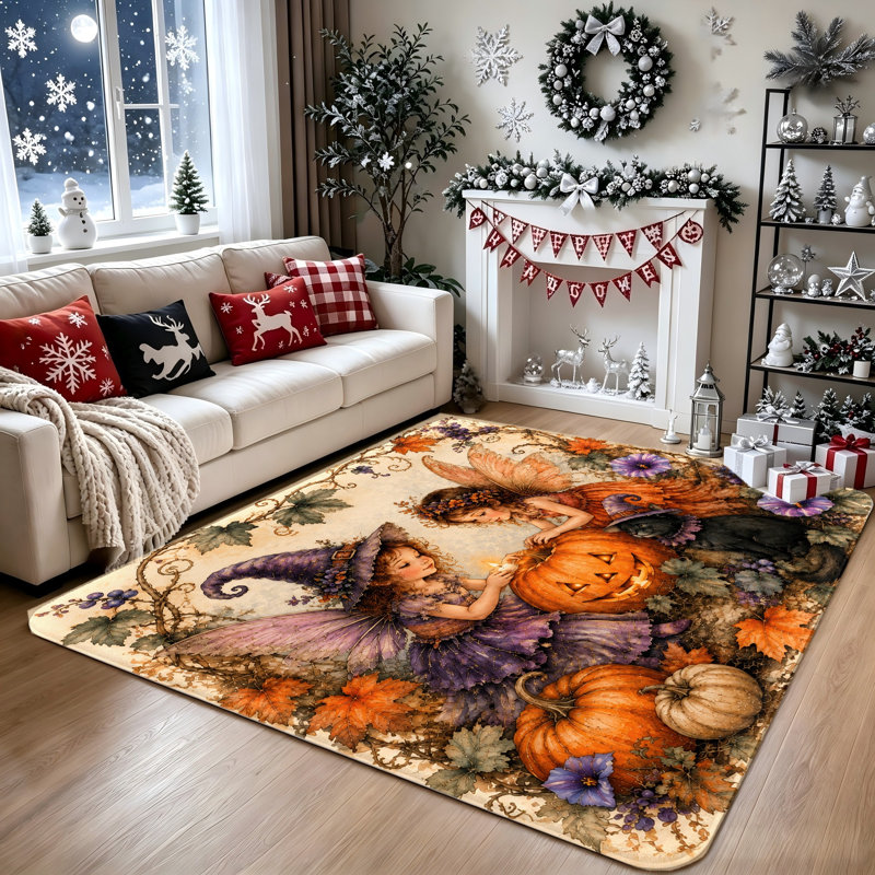 Tapis antidérapant Halloween Fairy Pumpkin, Rectangle 9 pi 10 po x 6 pi 7 po (300 x 200 cm)