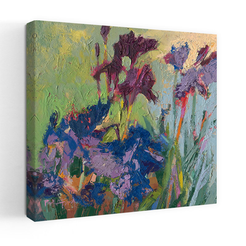 Printemps, mauve, art floral iris contemporain, H 48 po x l 48 po