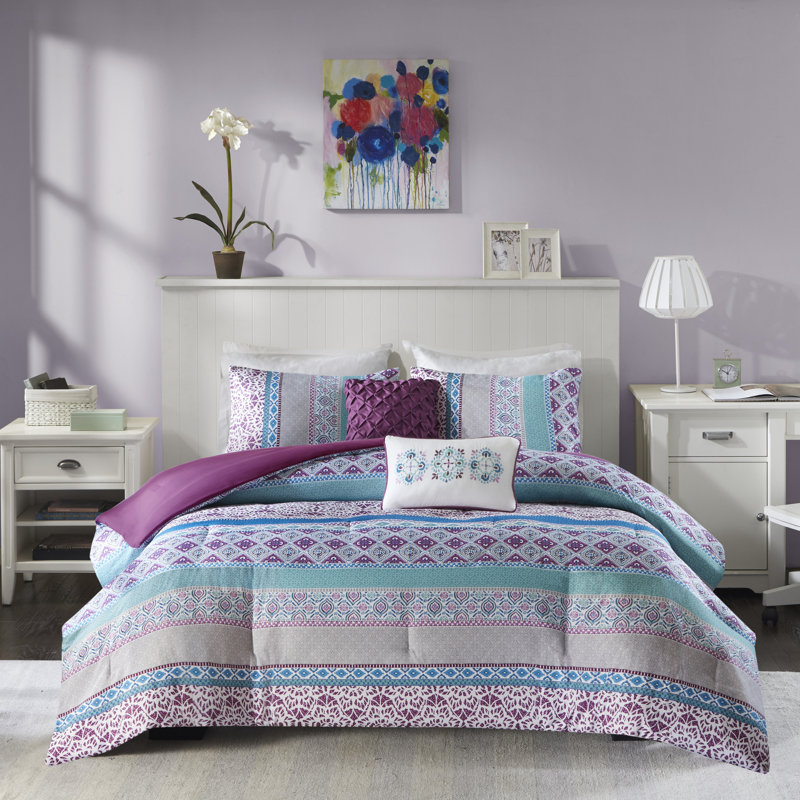 Purple Boho Reversible Microfiber Twin Comforter Set
