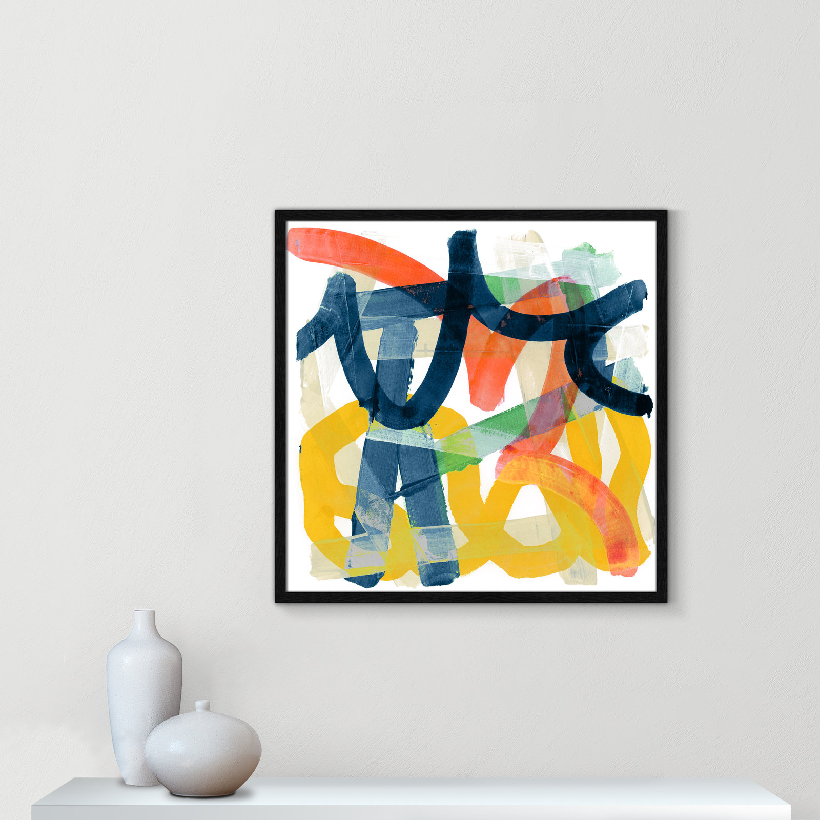 Shuffling by Cartissi - Picture Frame Painting, Black Framed, 27.5" H x 27.5" W x 0.75" D