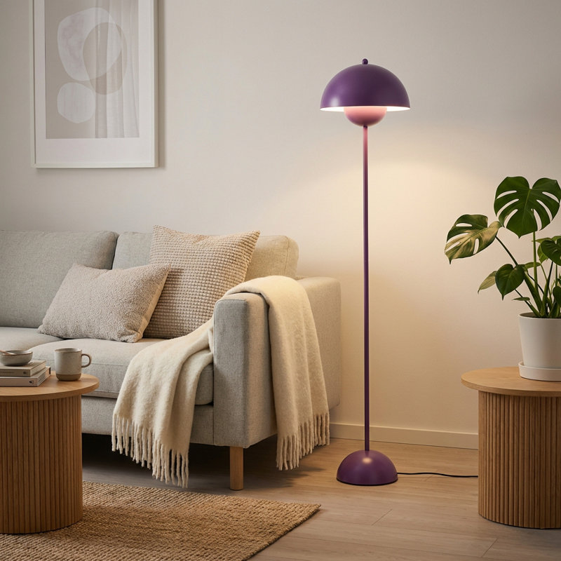 Modern Dome Floor Lamp with Indirect Light, Slim Metal Pole & Foot Switch – 65" Tall Standing Lamp for Living Room, Bedroom, Office – E26 Socket