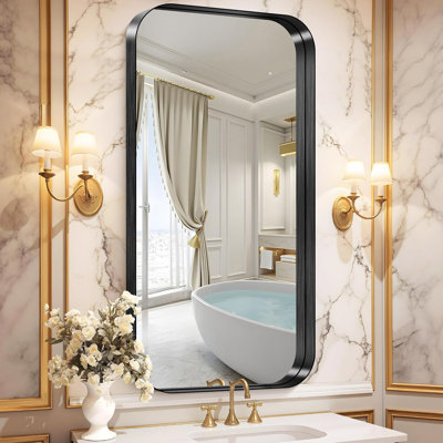 Gold Bathroom Mirror, 30"x60" Rectangular Mirror with Deep Metal Frame, Brushed Finish, Tempered Glass, Large Mirror for Wall, Over 2 Sinks, Installed Vertically/Horizontally, Crystal-Clear