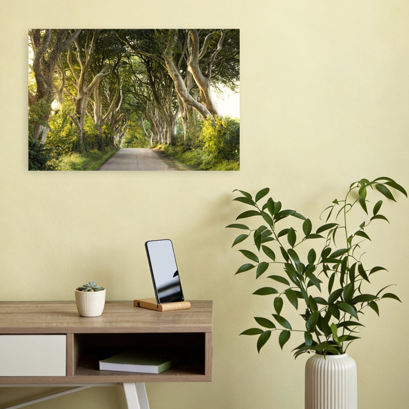«Golden Alley», reproduction d'art contemporain de paysage forestier abstrait, 12" H x 18" W