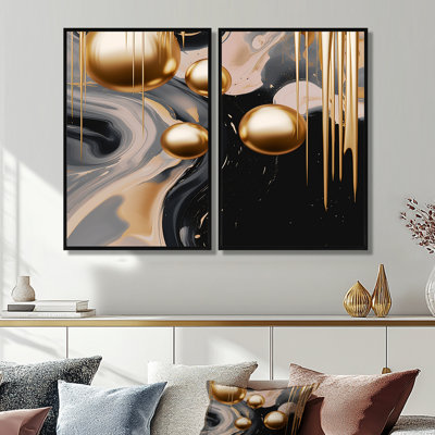 Art mural doré et noir Mystic I - formes abstraites
