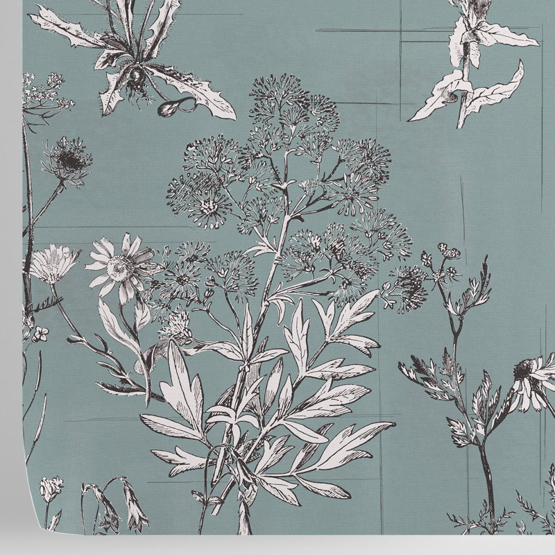 Wildflower Wallpaper Teal Blue