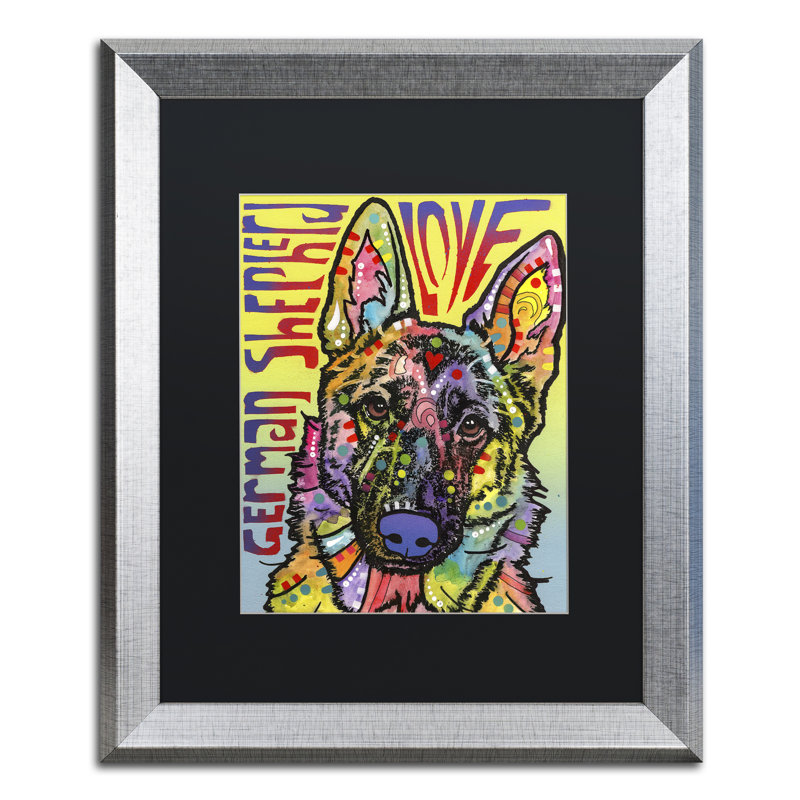 « german berger luv » par dean russo, reproduction d’art encadrée, H 20 po x l 16 po x P 0,5 po, Noir