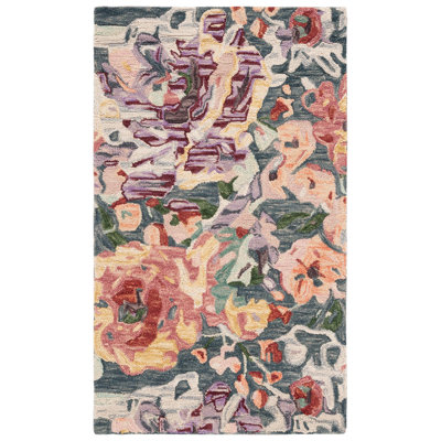 Kathalina Hand Tufted Wool/Cotton Floral Rug in Blue/Purple