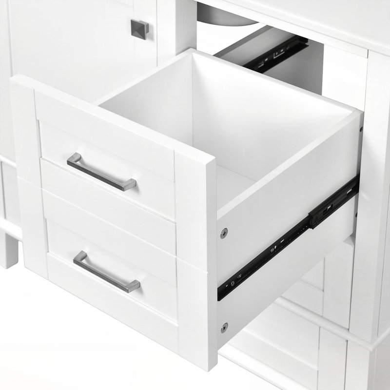 Meuble-lavabo moderne 36 po avec cadre en pin massif, 1 porte à fermeture douce et 3 tiroirs, armoire de rangement moderne