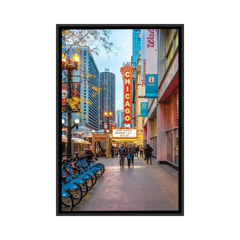 Chicago Theatre by Nejdet Duzen - Print on Canvas, 101.6cm H x 66.04cm W x 3.81cm D, Black Framed