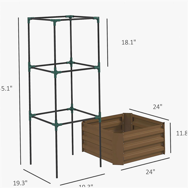 Garden Bed,Raised Garden Bed,Galvanized Planter Box with Cage for Climbing Vines, Brown