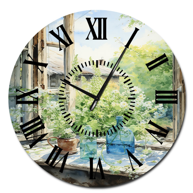 Horloge murale verte et bleue campagne I - horloge murale, Surdimensionné